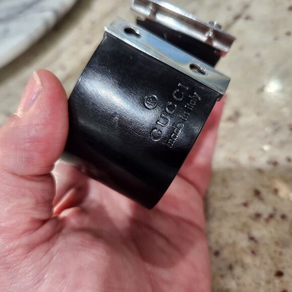 Gucci 925 Silver & Black Leather Cuff Bracelet in Box - Picture 7 of 13